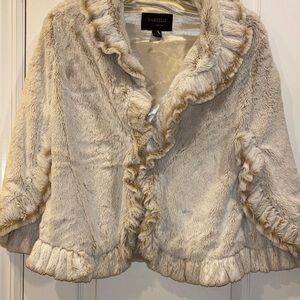 DAMSELLE OF NY…CREME COLORED FAUX FUR SOFT LUXURIOUS WRAP IS LINED HAS EYE/HOOK